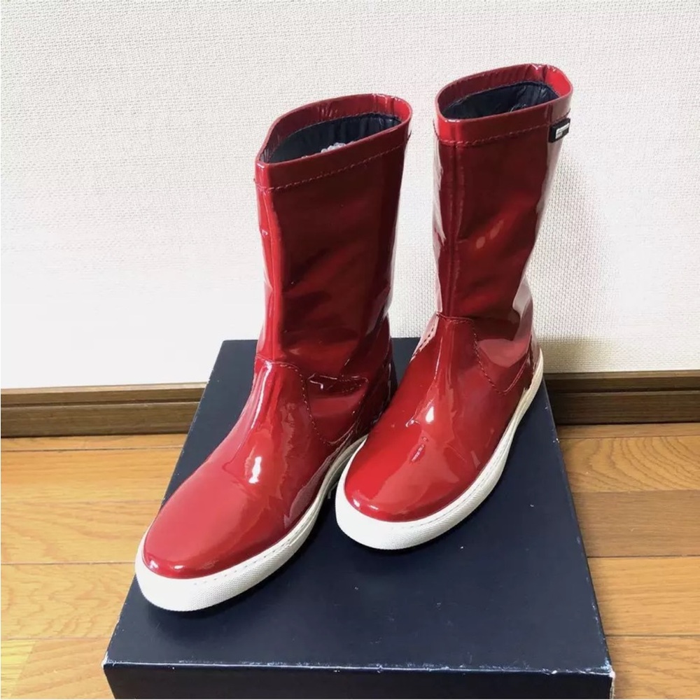 JIL SANDER NAVY Ladies Lipstick Red Patent Leather Boots Size EU39 Love These!